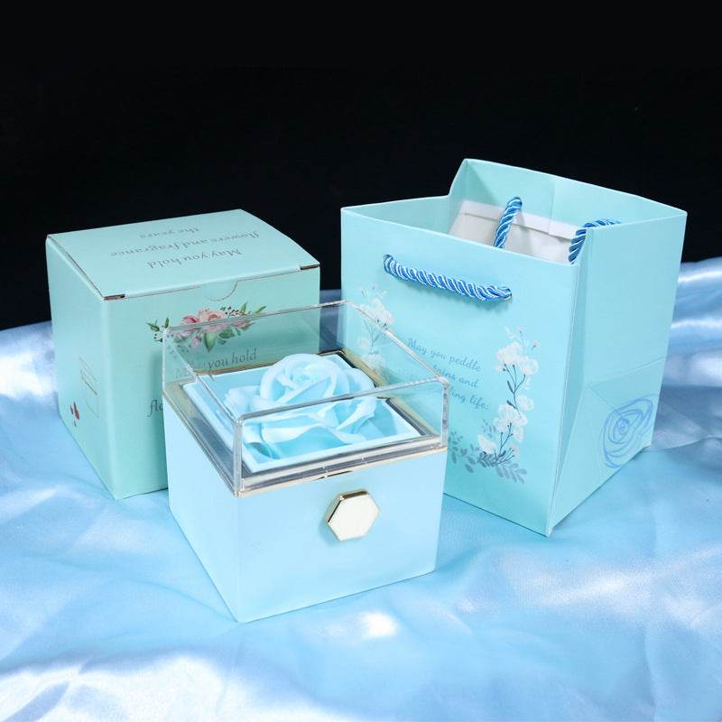 Rose Flower Rotating Jewelry Box Case Valentines Day Special
