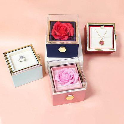 Rose Flower Rotating Jewelry Box Case Valentines Day Special