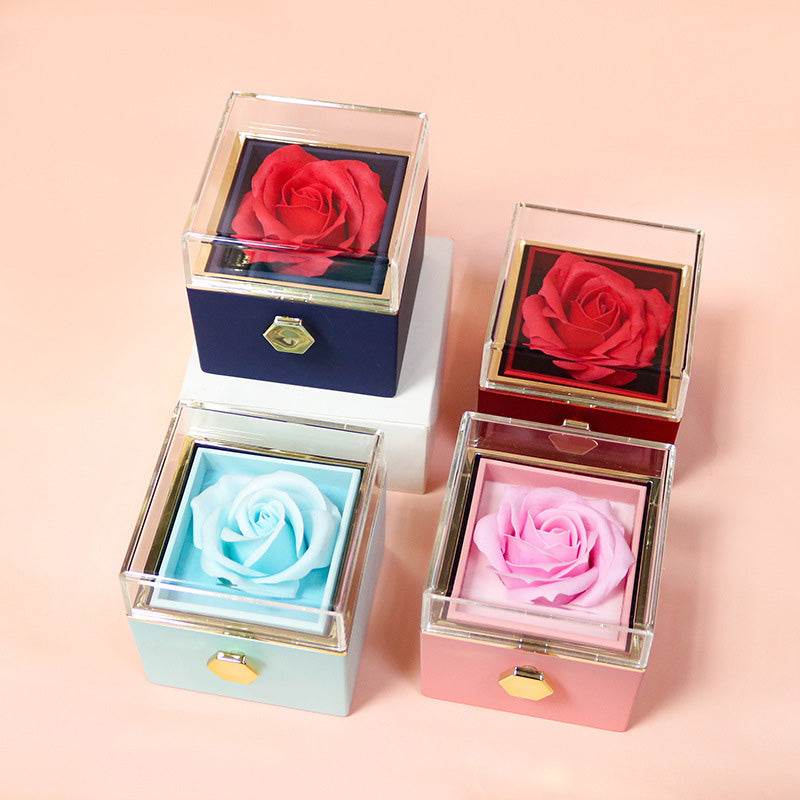 Rose Flower Rotating Jewelry Box Case Valentines Day Special