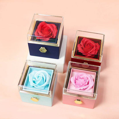 Rose Flower Rotating Jewelry Box Case Valentines Day Special