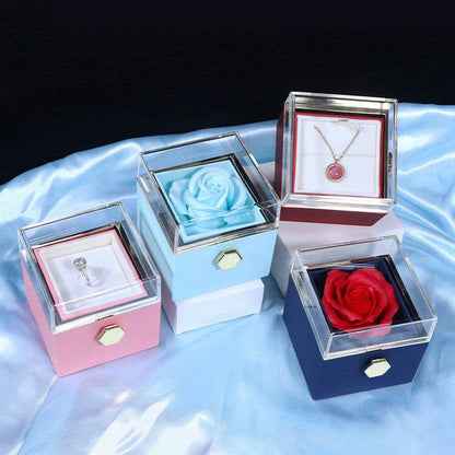 Rose Flower Rotating Jewelry Box Case Valentines Day Special