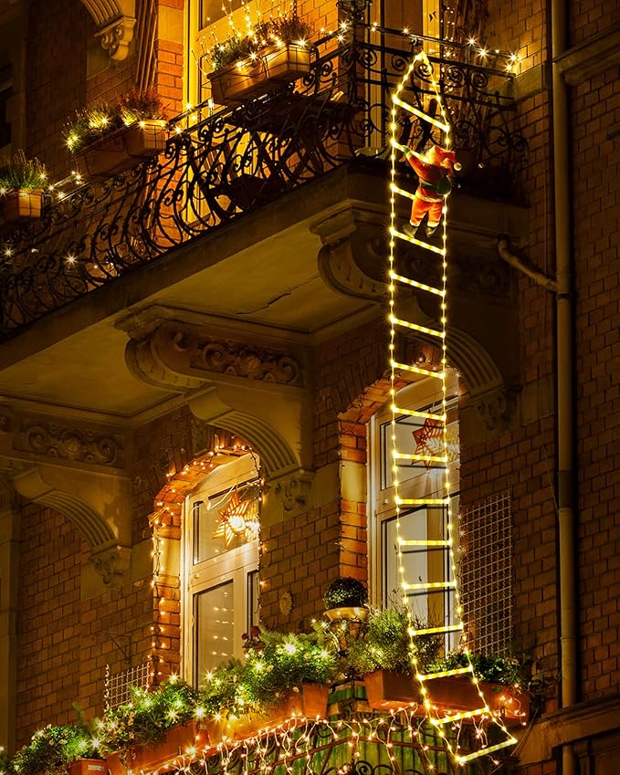 Santa Claus Climbing Ladder String Lights