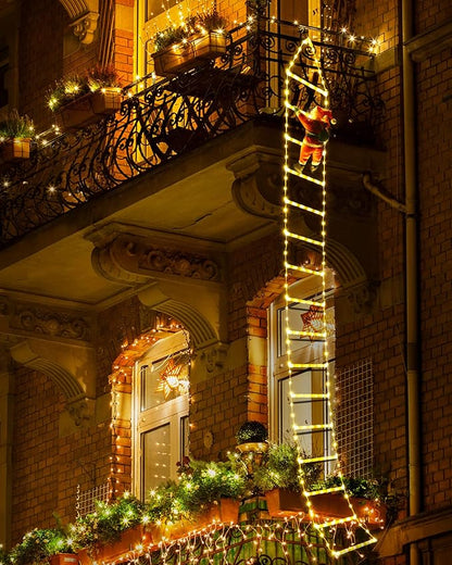 Santa Claus Climbing Ladder String Lights