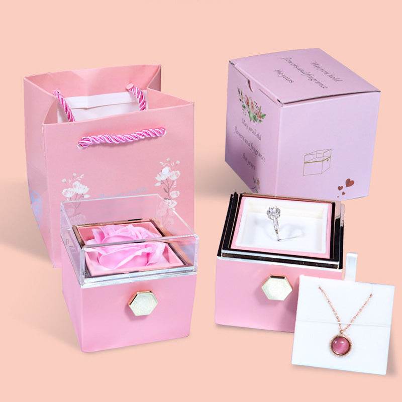 Rose Flower Rotating Jewelry Box Case Valentines Day Special