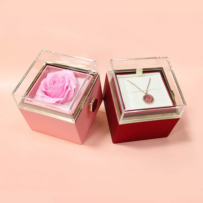 Rose Flower Rotating Jewelry Box Case Valentines Day Special